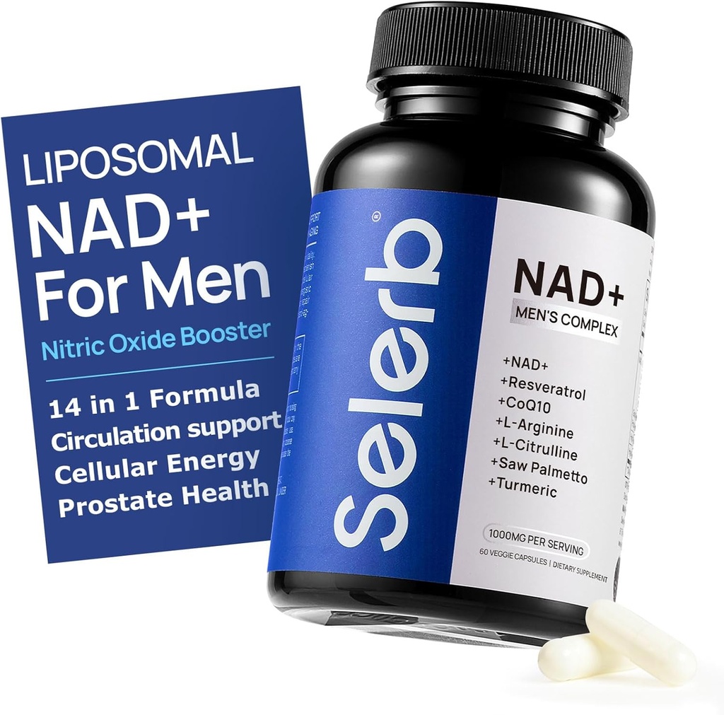NAD+ Suplementos para Hombres - Nitric Oxide Prostate Health Supplements for Hombres with Resveratrol, CoQ10, L Citrulline and Lycopene for Anti-Aging, Stamina & Cellular Energy Support 60 Capsules