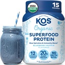 KOS Polvo de proteína de base vegetal, arándano de arándano - Pea Proteína orgánica Superalimento con espirulina y sostén inmune Blend. Soy, Gluten, Dairy Free - Vegan Meal Replacement for Women & Hombre - 15 Servings