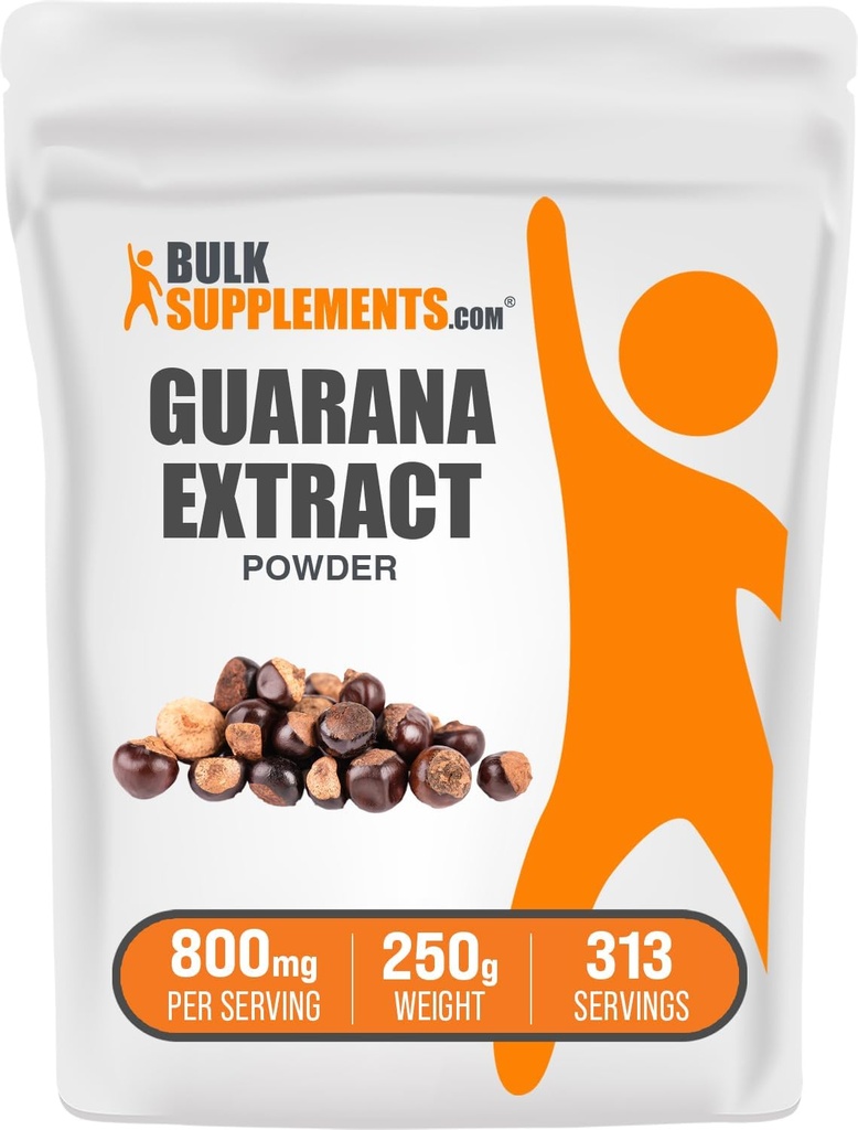 BulkSupplements.com Guarana Extract Powder - Natural Caffeine Suplemento, de Guarana Seed, Guarana Powder - Gluten Free, 800 mg por Serving, 250g (8.8 oz) (Pack of 1)