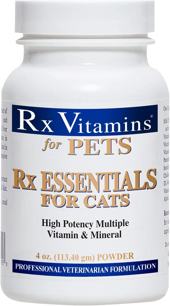 Vitaminas Rx Esenciales para gatos - Suplemento Multivitamínico de Vitamina & Mineral - Añadir a Comida de gato húmedo o seco - Polvo 4 oz
