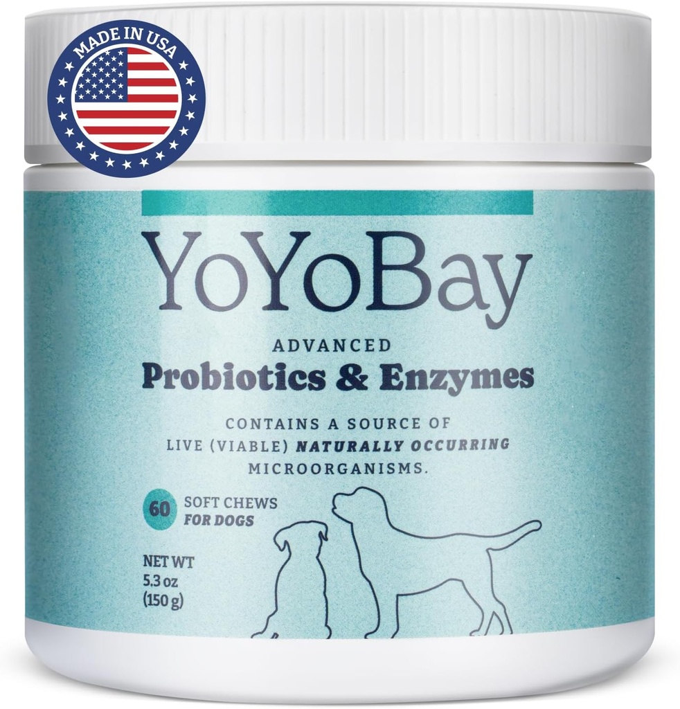 Probióticos para perros, para Gut Salud y Salud Digestiva, Equilibrio de Levadura, Apoyo Inmunitario, Probióticos Perros y Enzimas Digestivos, Más de 1 billón de UF, 60 Picos suaves