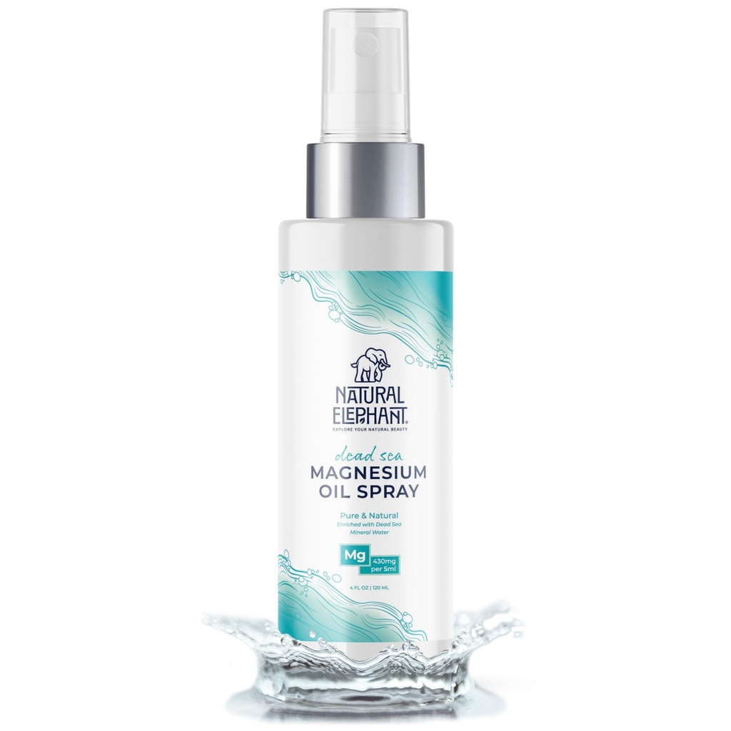 Natural Elephant Dead Sea Magnesium Oil Spray para uso tópico 100% Puro Silencio 4 fl oz (120ml) permanente promueve la relajación y el bienestar
