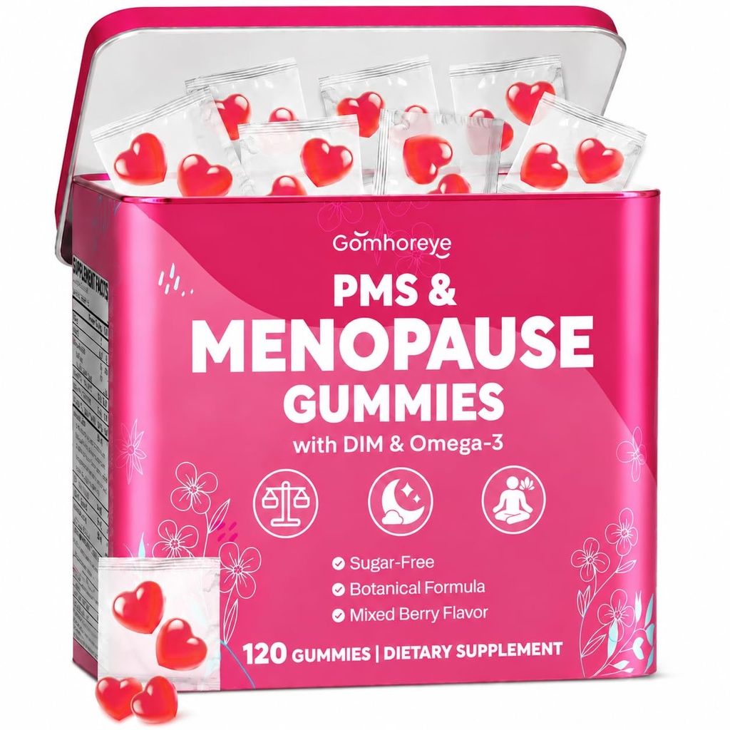 Menopause Supplements for Women - Menopause Support Gummies, Perimenopause, | Hormone Balance & PMS Relief with DIM, Black Cohosh | Supports Hot Flashes, Night Sweats & Mood Balance | Sugar-Free, 120 Ct