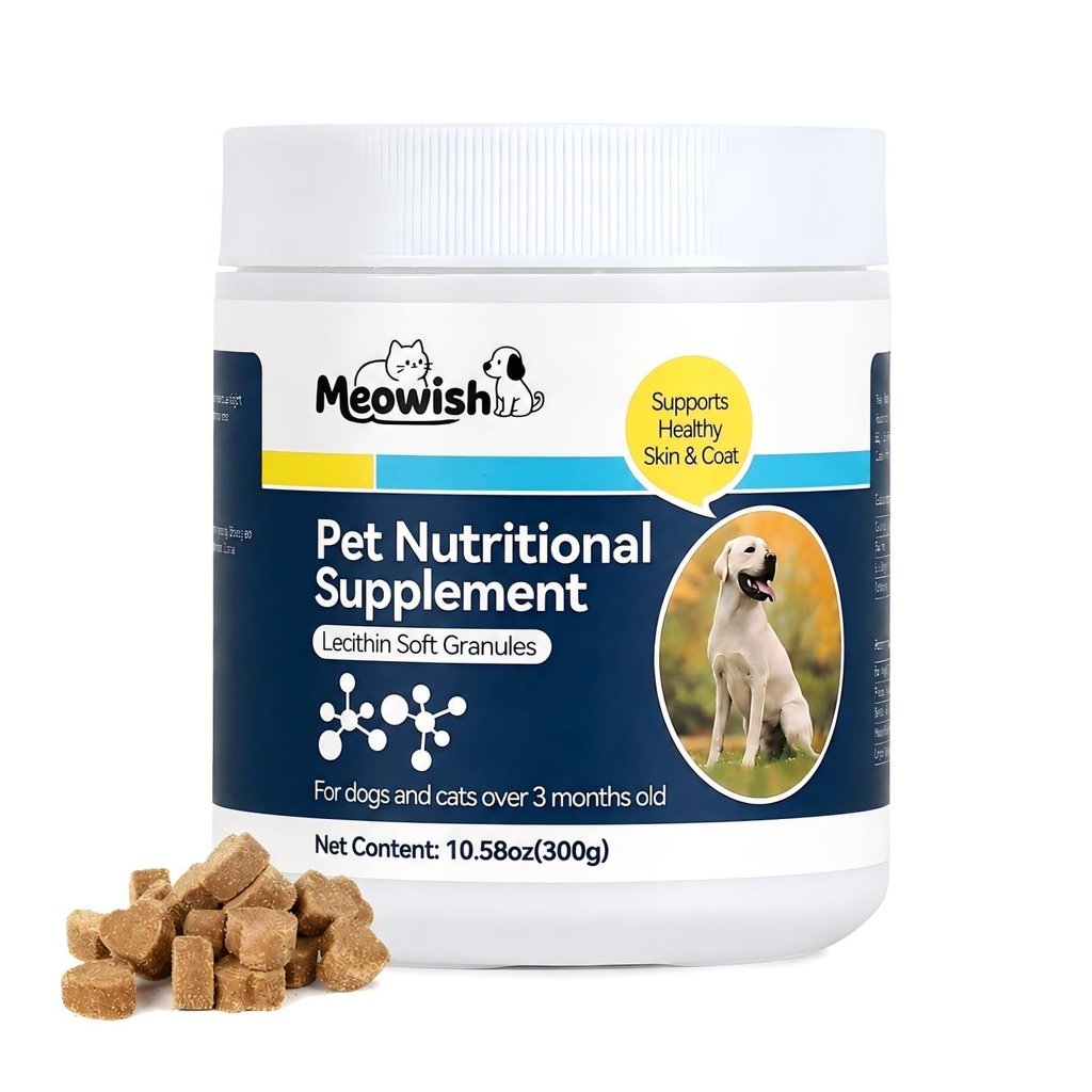 Meowish Omega 3 Lecithin Soft Granules for Dogs & Cats, Skin & Coat | Salmon Oil, Fish Oil, Linseed Oil & Lecithin Formula, 150 Count Soft Granules for Dogs & Cats, Daily Skin & Coat Nutrition