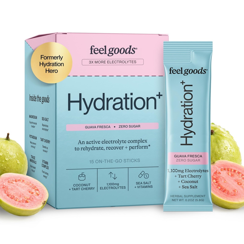 Siente los bienes Hidratación Héroe, 1000 mg Electrolitos Polvo, Azúcar Libre, Magnesio, Agua de coco orgánico, L Theanine, Vitamina C & B12, No GMO, Keto, Vegan, Packets de electrolitos.