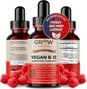 Vegan B12 Complejo gotas sublinguales líquidos - Premium Methylcobalamin Suplemento para la piel de pelo más fuerte & uñas Vitamina b12 b6 b5 b2 & b2 Natural Energy Boost, Immune System & Mental Focus Support