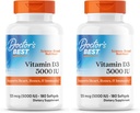 Mejor vitamina D3 5000IU, no GMO, Gluten & Soy Gratis, Regula la función de inmuno, soporta los huesos saludables, blanco, sin sabor, 180 Cuenta (Pack of 2)