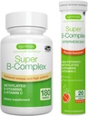 Super B-Complex Bundle, 180 Sostened-Release Tablets & 20 Orange Flavor Effervescent Tablets for Fast Energy On The Go, by Igennus