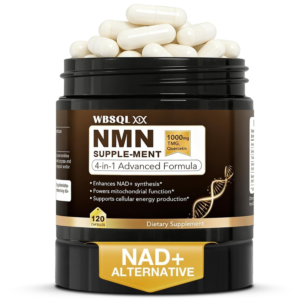 NMN Supplements 1000mg Pure Organic – NAD+ Alternative, 120 Capsules | Resveratrol 1000mg Organic, NAD Resveratrol Supplement, TMG & Quercetin for Cellular Support