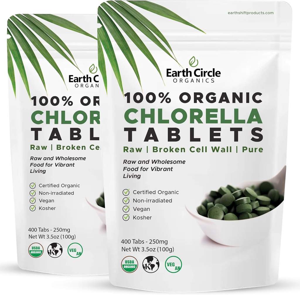 Clorella orgánica Tablets 400 Conde ← High Potency Superfood Silencio Chlorophyll Pills del 100% Pura Alga Verde ← Murallón roto para la absorción máxima ← Vegan, Kosher, Non-GMO  durable 4 Tabs per Day (2-Pack)