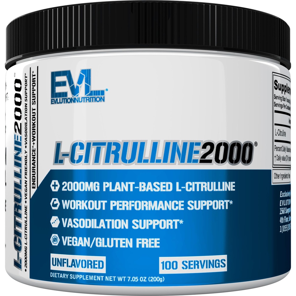 L-Citrulline2000 Nitric Oxide Pre Workout Powder - High Strength L Citrulline Powder for Enhanced Muscle Strength and Intense Pumps - Booster de óxido nítrico basado en plantas - Desflavorado