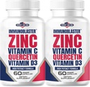 (2 Pack) InmunoBlaster Zinc Quercetin 500 mg con vitamina D y C Antioxidante Apoyo a la Inmune Alta Potencia Quercetina Zinc Suplemento para Hombres y Mujeres - Gluten, Soy, " Dairy Free - 120 Conde (Twin Pack)