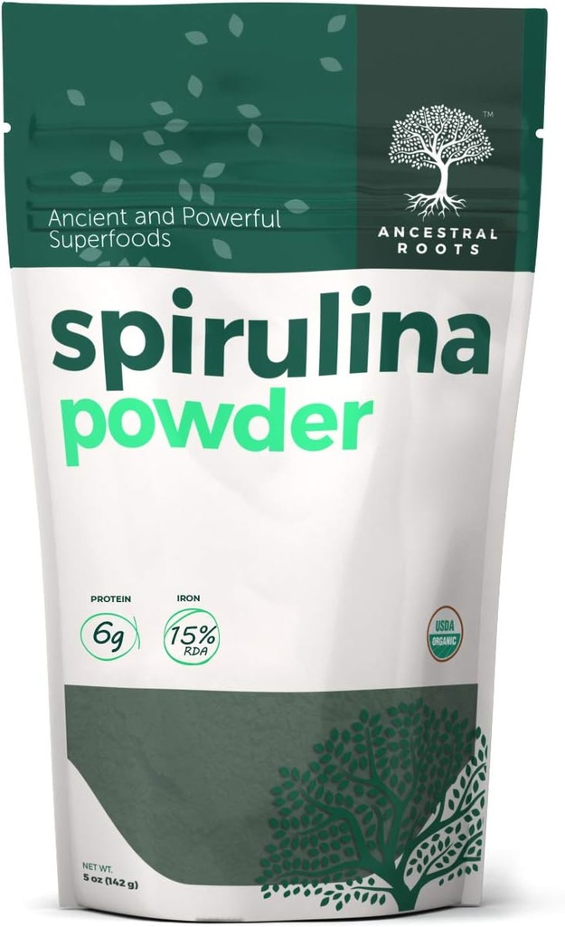 Botas ancestrales - Pólvora de espirulina orgánica (5 oz) USDA Certified Vegan Spirulina Powder I 100% Puro Superalimento para la salud óptima & soporte inmunológico.