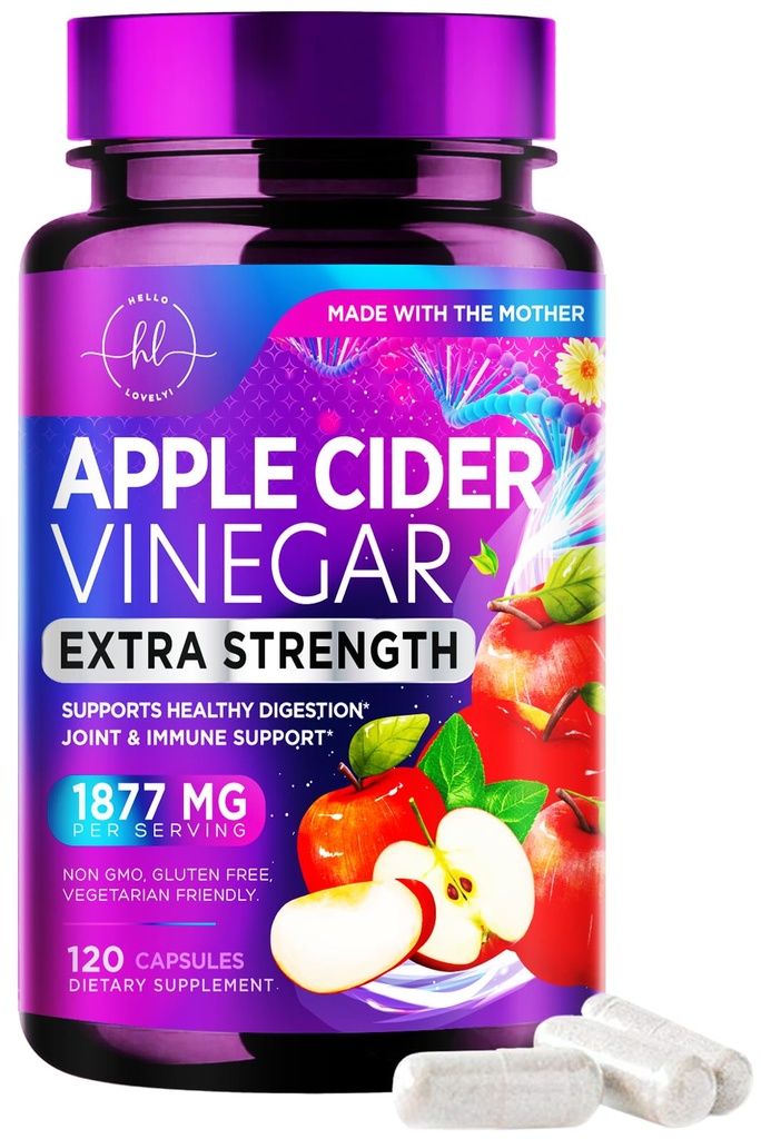 Manzana vinagre cápsulas 1877mg - ACV de fuerza adicional Pills with Vitamin D3 &amp; Zinc - Apple Vinegar Pills Suplemento para la Digestión, Energía &amp; Apoyo Inmunitario, No GMO, Botellado en EE.UU. - 120 cápsulas