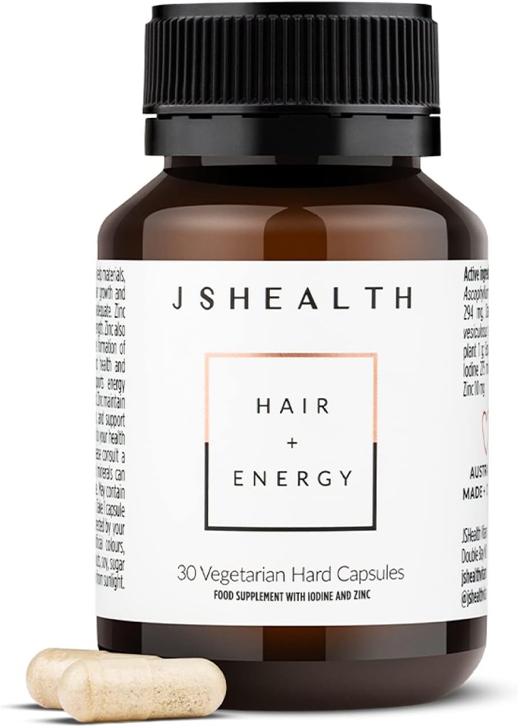 JSHealth Vitamins Hair and Energy Formula - Hair & Scalp Support Suplemento con Iodine y Zinc - 30 cápsulas