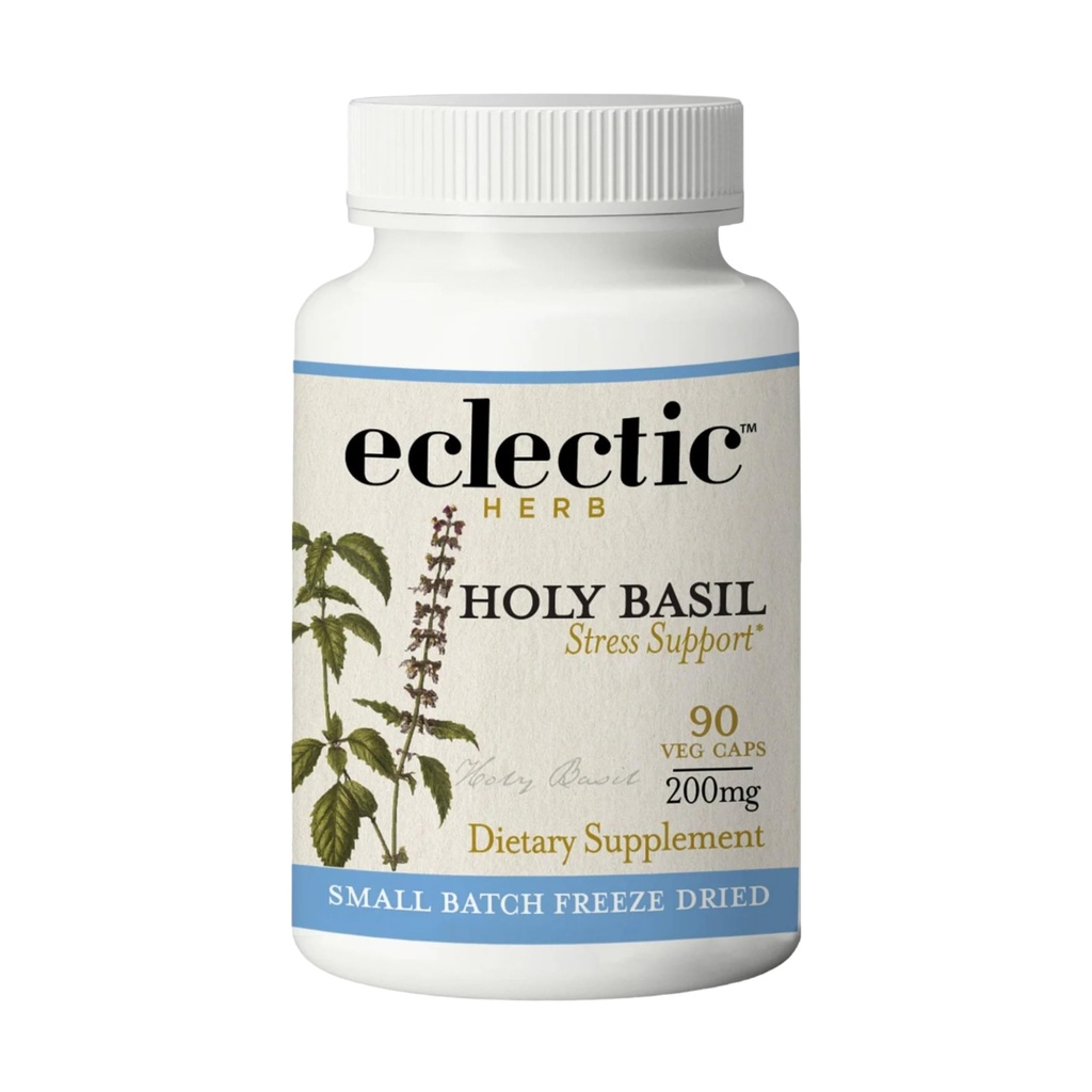 Eclectic Herb - Organic Holy Basil Capsules | Tulsi Supplement | Natural Adrenal Support | Herbal Supplement | Vegan, Non-GMO, Gluten Free, Freeze-Dried (90 CT | 200 mg)