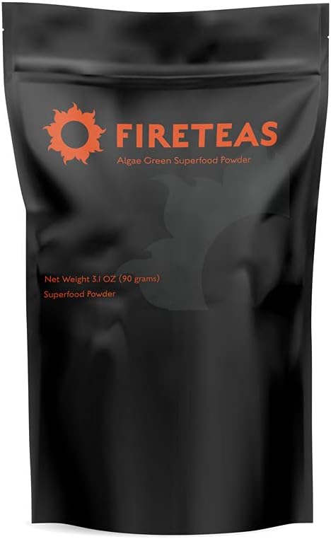 FIRE TEAS Greens Superfood Powder with Seaweed & Clorella (Célula Criada) - Turmérica orgánica, Kelp, Moringa, Stevia, Aloe Vera Extract, Ginger - Smoothies, Yogur & Milkshakes -