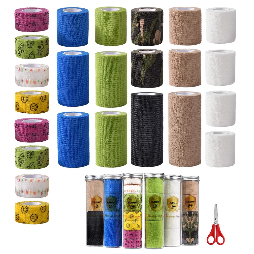 24 Rolls X 5 Yards Self Adhesive Bandage Wrap, Versatile Colorful Elastic Cohesive Bandages,Vet wrap,First Aid