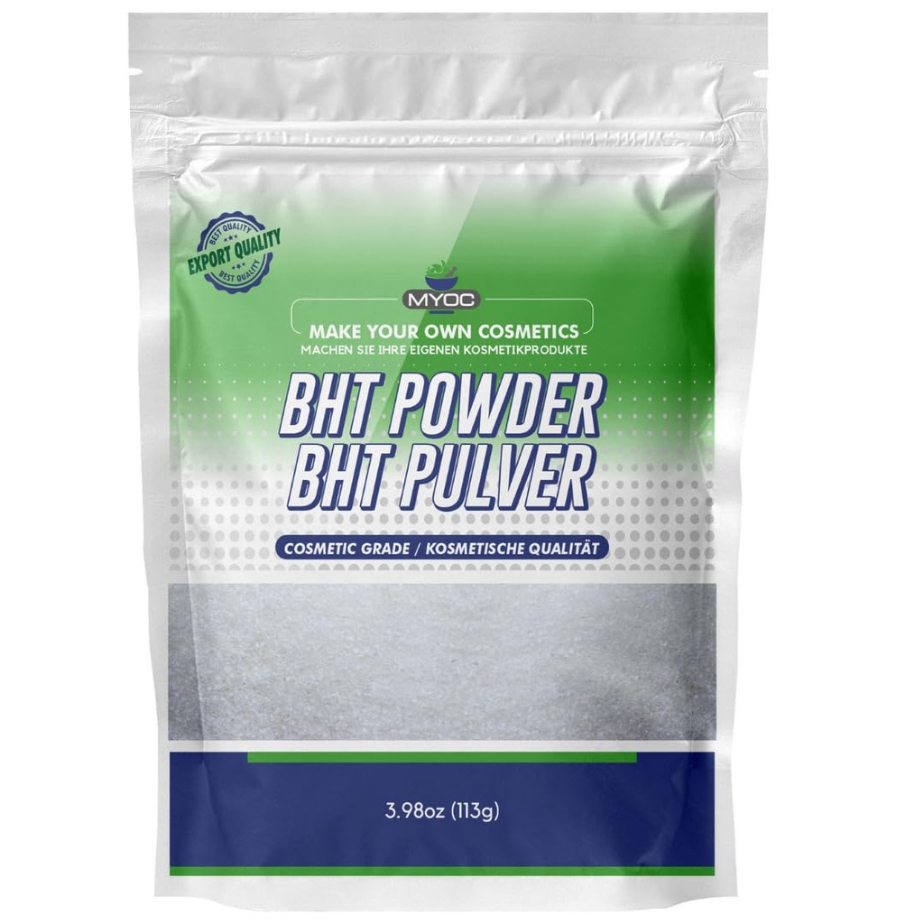 BHT Powder - 113g (3.98 Oz) ← Premium Butylated Hydroxytoluene (BHT) Polvo para cosméticos - Fórmula Libre de Paraben