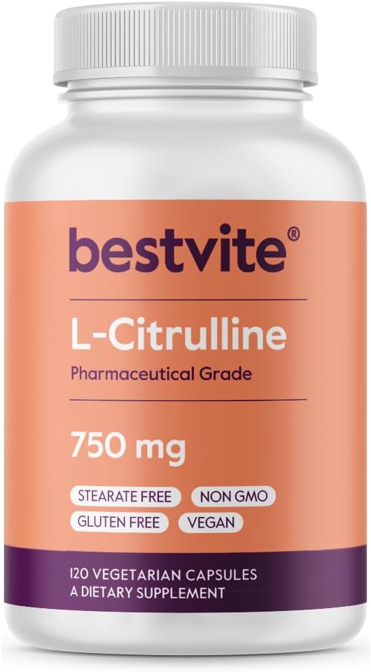 BESTVITE L-Citrulline 750mg por cápsula (120 cápsulas vegetarianas) - No Stearates - No Silica - No Fillers - No GMO - Gluten Free - Vegan