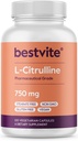 BESTVITE L-Citrulline 750mg por cápsula (120 cápsulas vegetarianas) - No Stearates - No Silica - No Fillers - No GMO - Gluten Free - Vegan