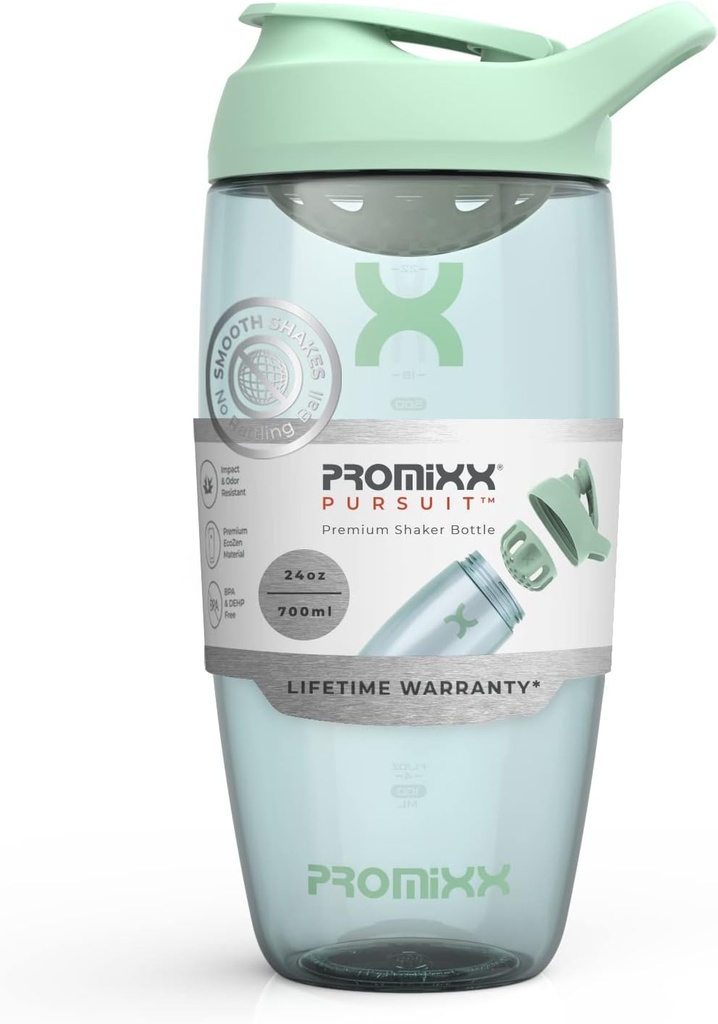 Promixx Pursuit Protein Shaker Bottle (24 oz) – Silent No-Ball Mixer, Leak-Proof Lid, BPA/BPS & Phthalate-Free ECOZEN – Easy-Clean Shaker Cup for Protein Shakes, Pre " Post-Workout Smoothies