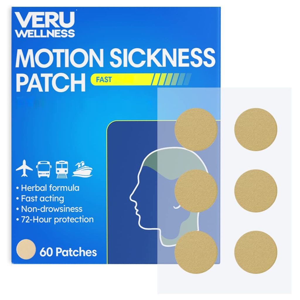 Veru Wellness Motion Sickness Patch - Herbal Travel Patch, 60 Count | Easy To Apply