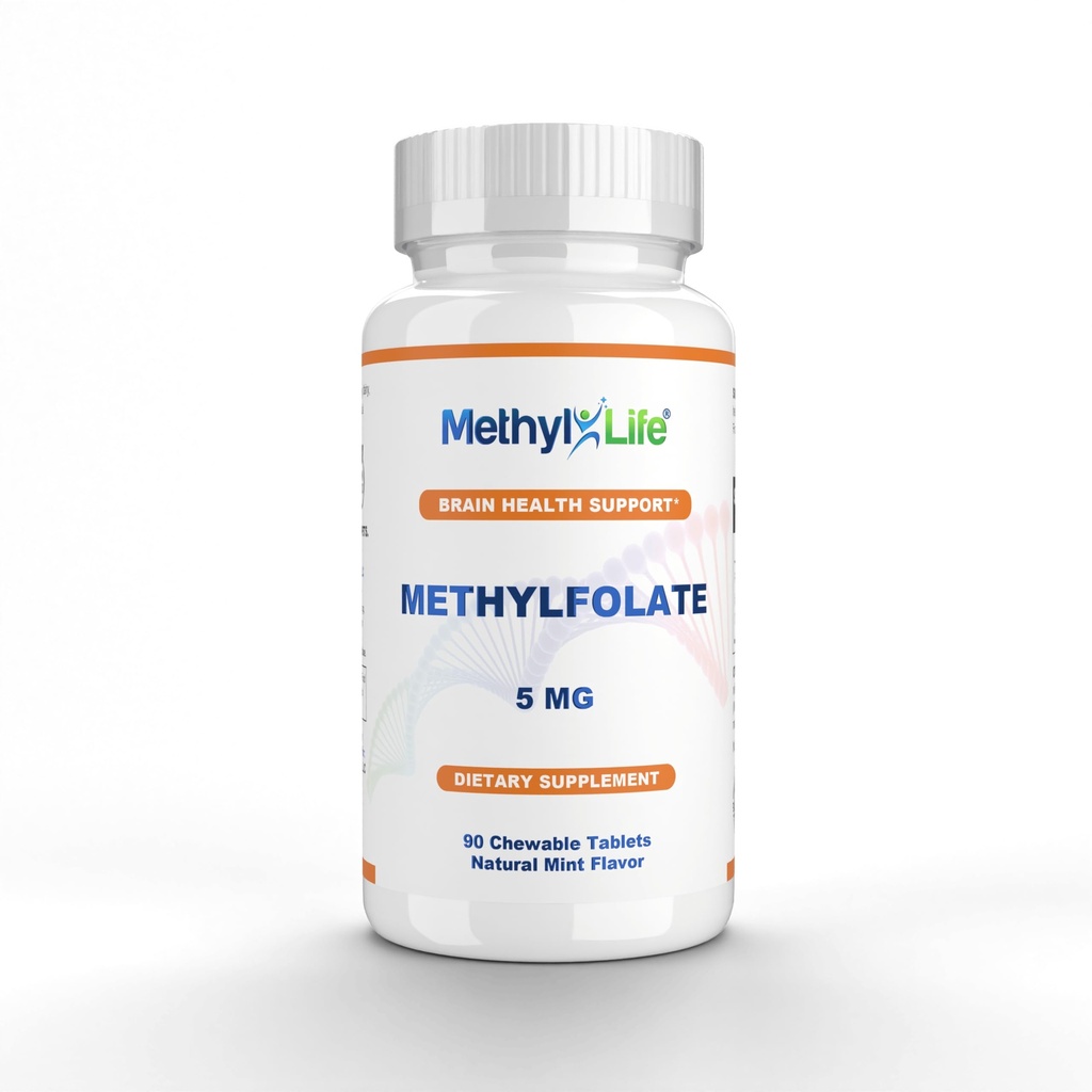 Metil-Life® L-Methylfolate 5 mg - Chewable Active Folate Tablets with ultrapure Form of Cerebrofolate® (L-5-MTHF, Calcium) ← Vegan, Non-GMO, Gluten-Free TEN 90 Chewable Tablet