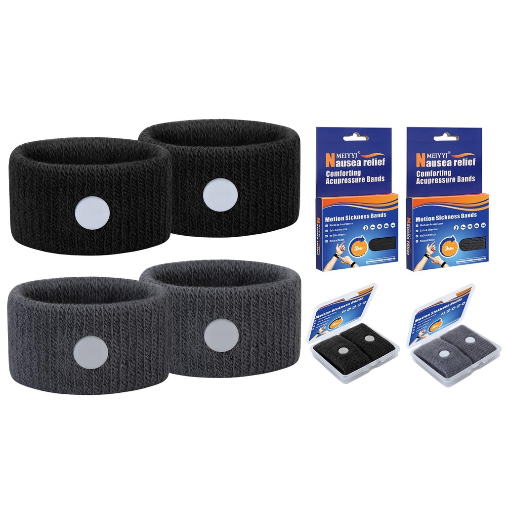 Motion Sickness Bracelets Acupressure Relief for Motion Sickness Sea Sickness Wristbands for Adults & Kids,Morning Sickness Relief for Pregnant Women Ideal for Car Sea Air Travel-Black/Gray