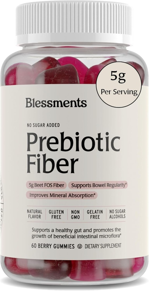 Gummies de fibra prebiótica para adultos " niños con azúcar sin añadir 5g (60 conde) Altas Gummies de suplemento de fibra - Vegan - Keto Friendly - Suplementos de salud digestivos