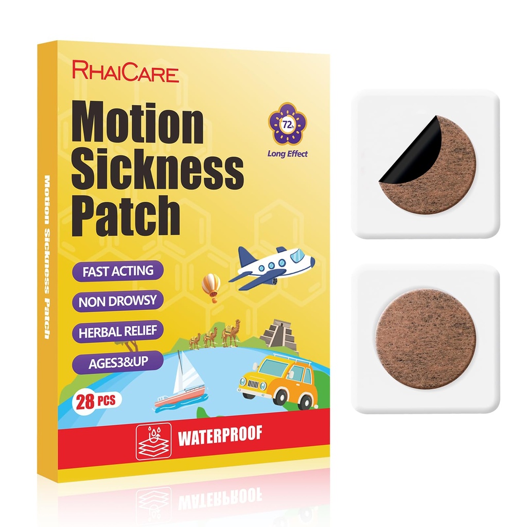Motion Sickness Patches (28 Count) for Car, Non Drowsy Sea Sickness Patches for Cruise,Nausea Patches for Travel Essentials, for Adults and Kids