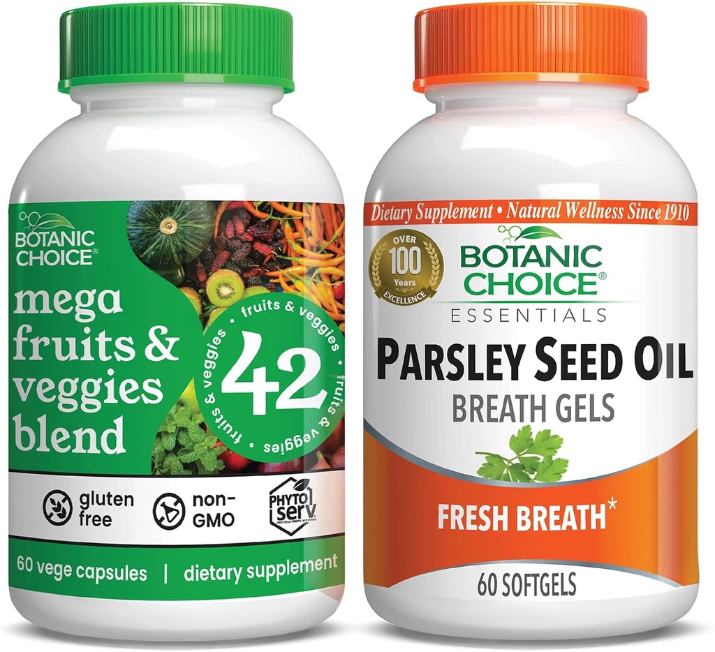 Botanic Choice - Mega Fruits & Veggies y Parsley Seed Oil Bundle - Energy Balance & Breath Freshener Suplementos para adultos