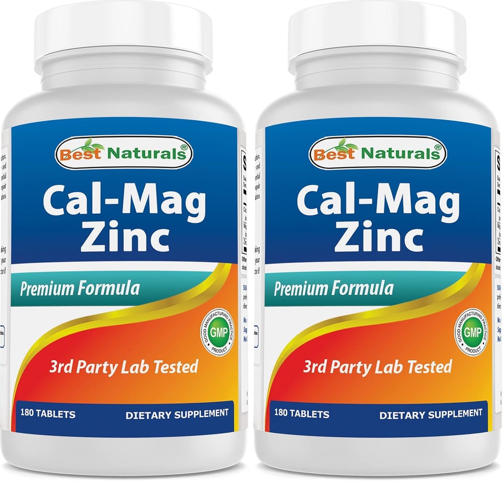 2 Packs - Best Naturals Calcio Magnesium Zinc - 180 Tablets - Complejo Mineral de Cal Mag Zinc Esencial (Total 360 Tablets)