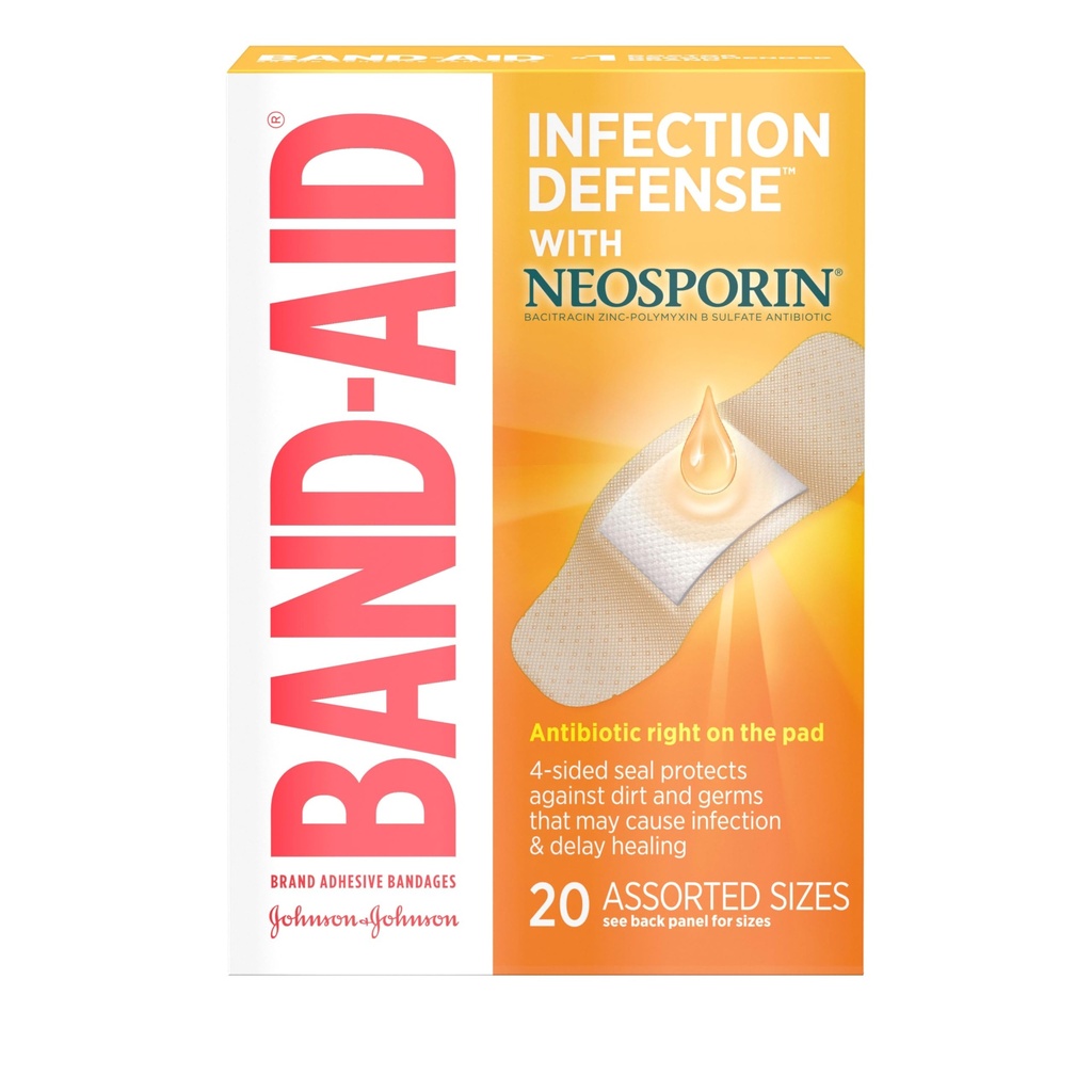 BAND-AID Brand Adhesive Bandages, Infection Defense, Assorted Sizes, 20 Ct