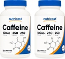 Nutricost Caffeine Pills 100mg Por Serving, 250 Capsules (2 Botellas)