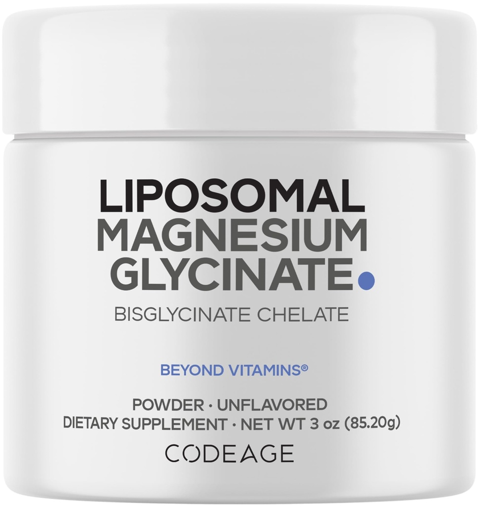 Codeage Magnesium Glycinate Powder Supplement, 2-Month Supply, Bisglycinate Magnesium Chelate, Desflavored, Liposomal Delivery, Chelated Magnesium Powder Mineral, Non-GMO Vegan, 3 oz