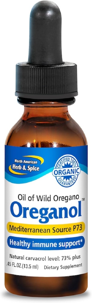 NORTH AMERICAN HERB & SPICE Oreganol - 0.45 fl. oz. - Aceite de orégano orgánico sin procesar - Fuente Mediterránea P73 - No GMO - 194