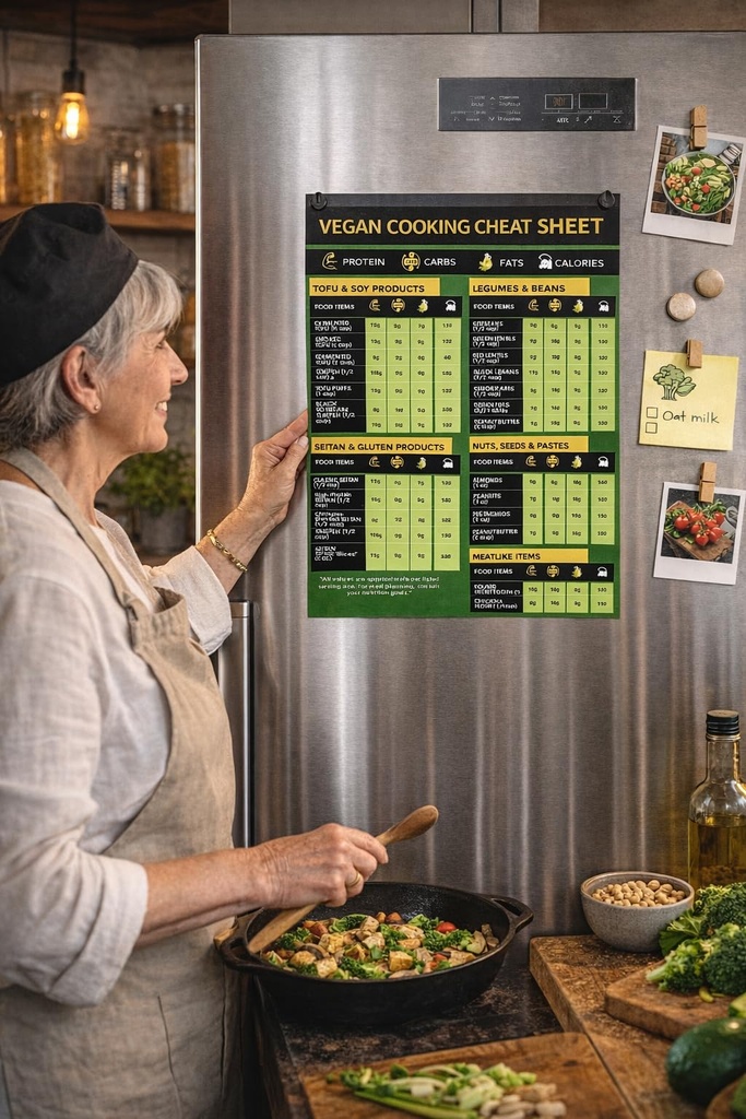 Vegan Protein Cheat Sheet - Plant-Based Diet Muscle Building Guide - High Protein Veggie Food Chart, A Healthy Nutrition Recipes Reference Tool for Vegetarian and Vegan Diets 2026