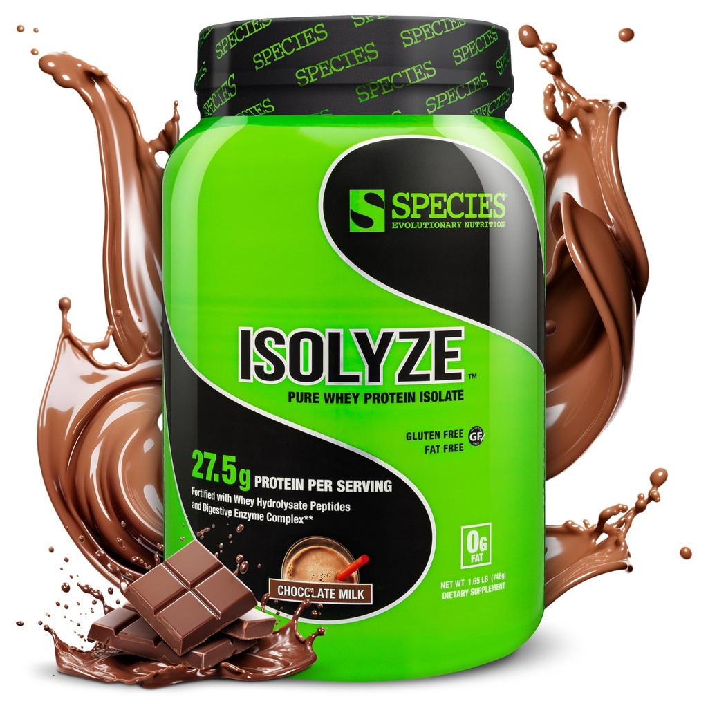 Especies Nutrición Isolyze Whey Protein Powder, 100% Whey Isolate for Muscle Building, 27.5g Protein Por Scoop, No Sugar & Low Fat (Chocolate Milk, 22 Servings)