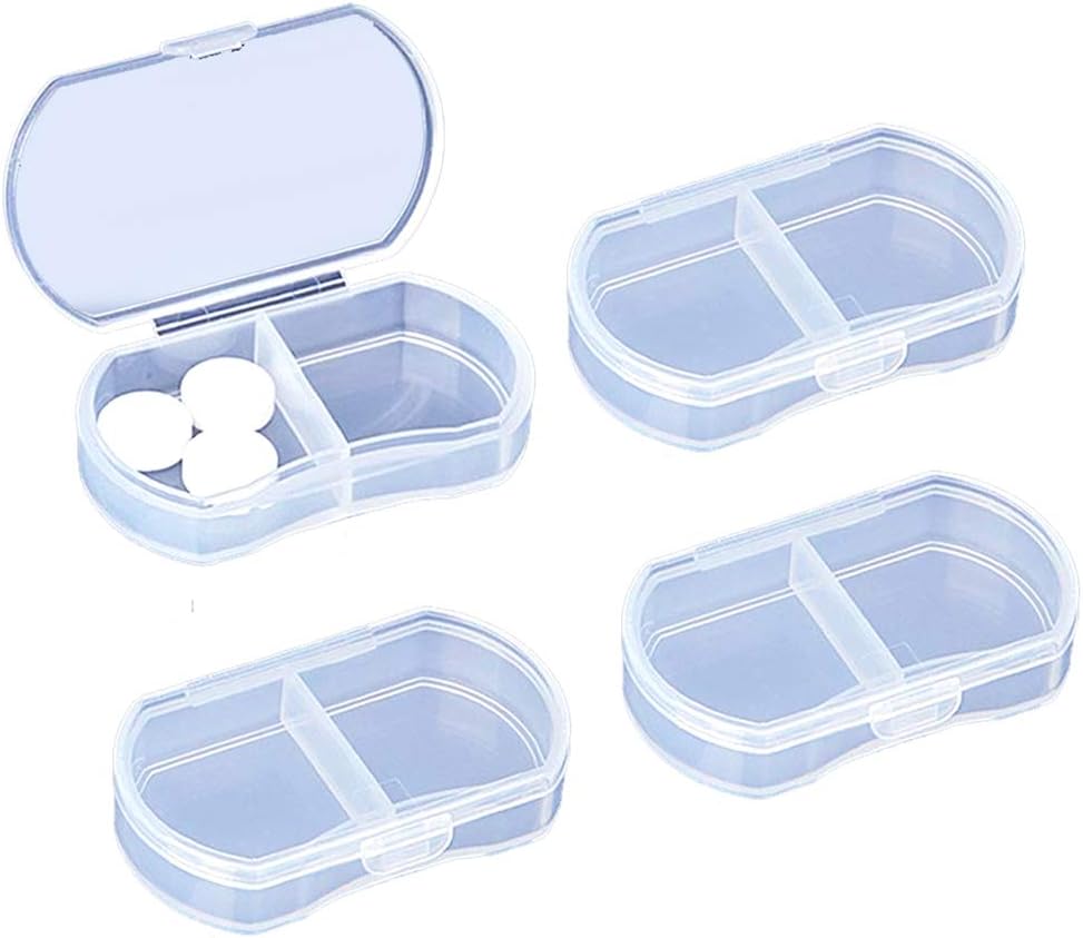4PCS Pill Case for Purse Small Pill Organizer Portable Travel Daily Pill Containers AM & PM Mini Pill Box Vitamina, Fish Oil, Suplemento Holder