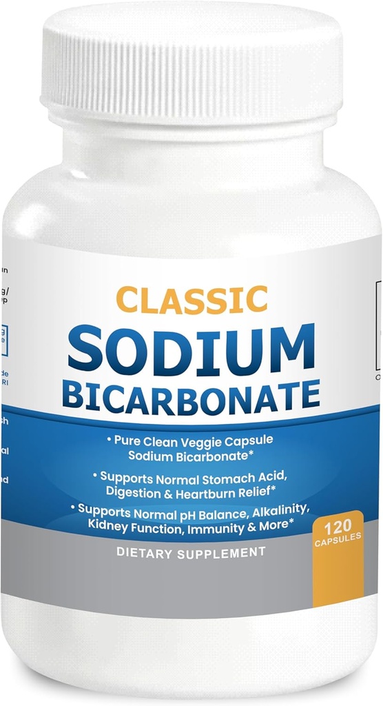 Bicarbonato de sodio clásico 650mg Uso orgánico natural Píldoras de bicarbonato de sodio Tablas de bicarbonato de sodio (caps) Alcalinidad ácido de Stomach 120caps