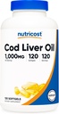 Nutricost Cod Liver Oil 1000mg, 120 Softgels - No GMO & Gluten Free