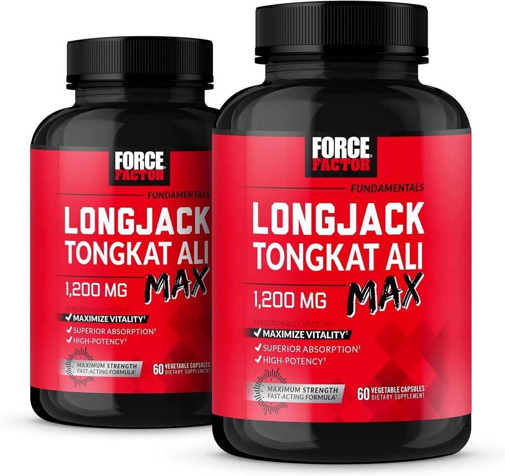 Factor de fuerza Longjack Tongkat Ali Max, Tongkat Ali para Hombres, Hombre Stamina y Vitalidad Suplemento Hecho con ingredientes naturales clave para la absorción superior, 1200 mg, 120 cápsulas, 2-Pack
