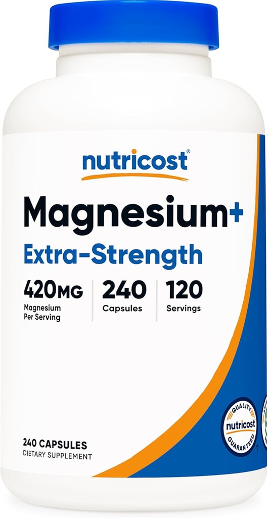 Nutricost Magnesium+ Extra Strength 420mg, 240 Capsules - 120 Servings. Oxido de Magnesio y Glycinate - No GMO, Gluten Free, Vegan Friendly
