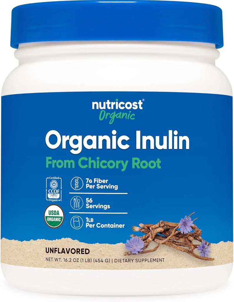 Nutricost Organic Inulin Powder 1LB (454 Grams) 7 Gramos de Fiber Per Serving - de Chicory Root - Certificado USDA Organic