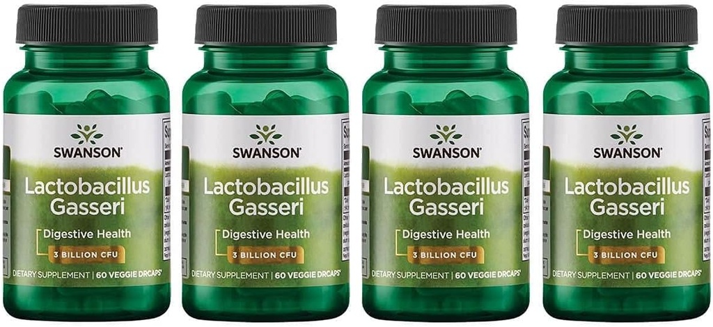 Swanson Lactobacillus Gasseri - Suplemento Probiótico Apoyo Salud Digestiva con 3 Billones CFU - Diseño-Release Satiety & Fat Metabolism Support - (60 Veggie Capsules) 4 Botellas
