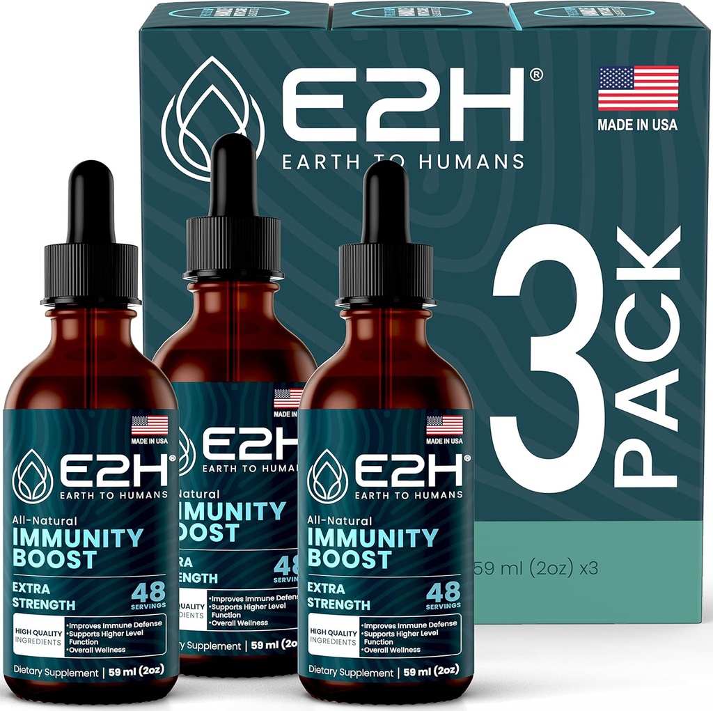 E2H Advanced Immune Defense Suplemento - Booster Immune All-Natural - Suplementos de Apoyo Immune Drops - Contiene hojas de Basil Santo, Papaya y Polipore Rojo Bandeado - No GMO, Vegan - (3 Botellas)