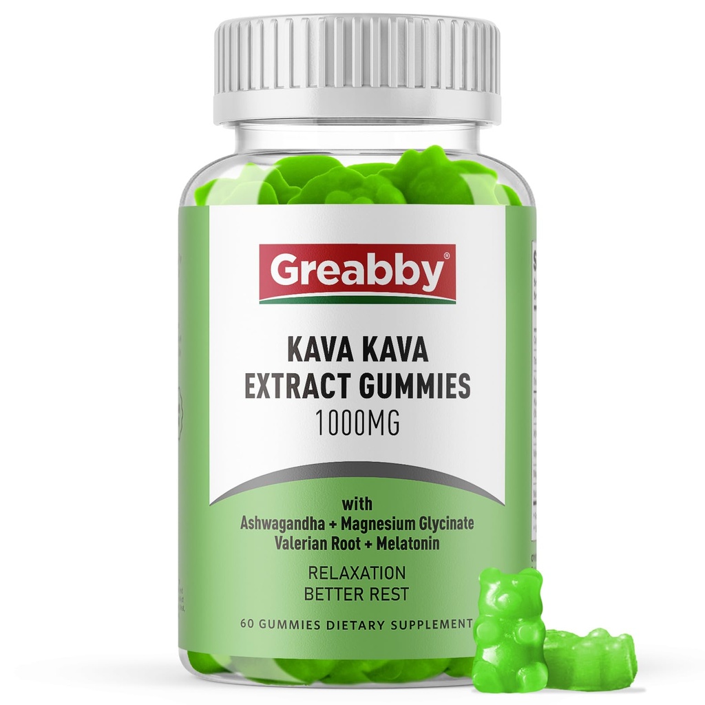 Kava Kava Gummies 1000mg Por Serving, Sleep Support, Natural Lemon Flavor, 60 Gummies Vegan, Stress Relief & Relax Supplement