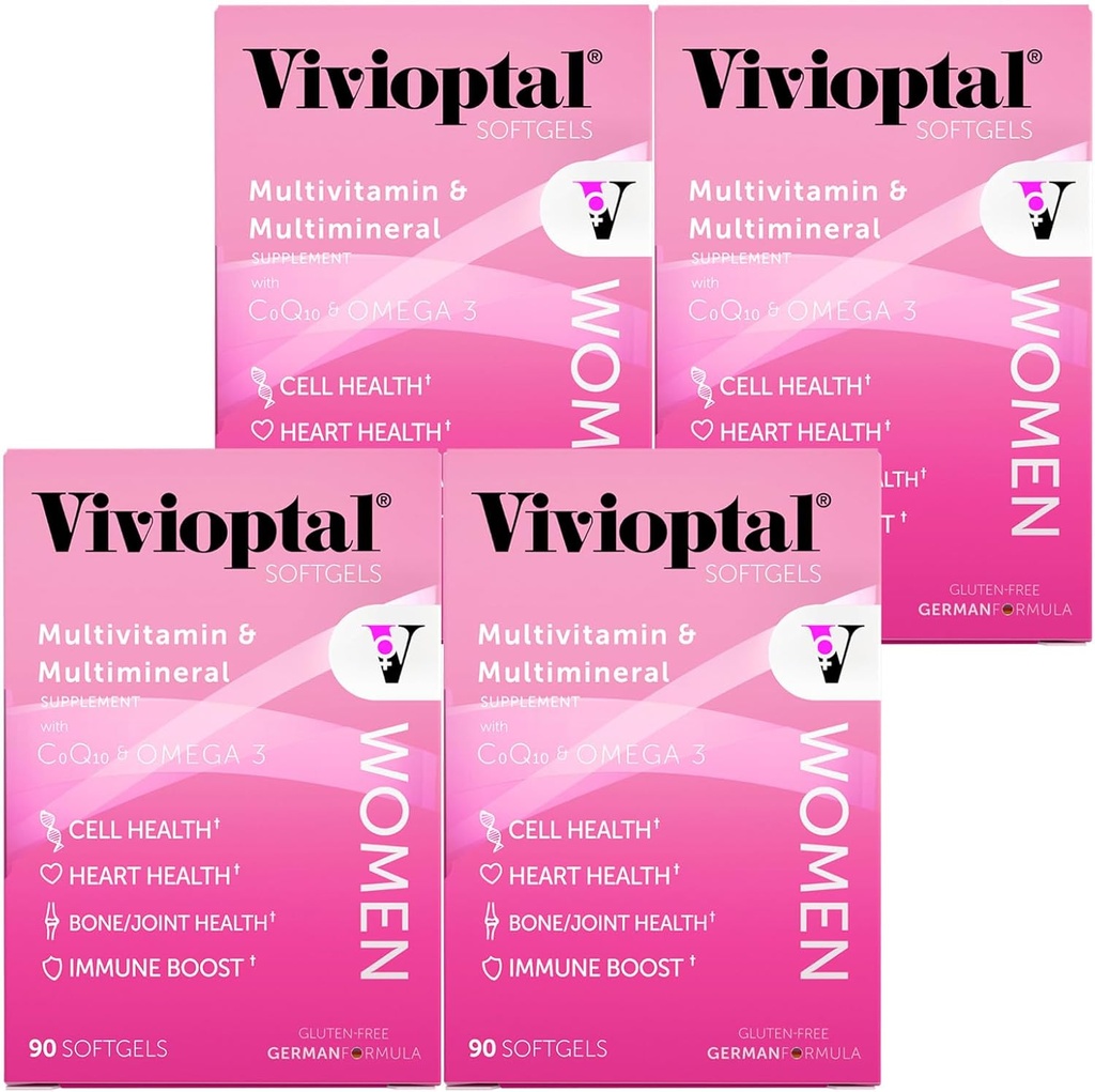 Mujeres Vivioptales, 90 cápsulas (1 año de suministro), CoQ10 & Omega-3, Multivitamina & Multimineral, Gluten Free, German Formula