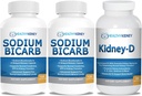 Bicarbonato de sodio 650 mg cápsulas para el alivio de ácido, Alkalinity 120 pastillas 2-Pack + Kidney-D Suplemento. Vitamina D Optimizada para el Apoyo al Riñón.